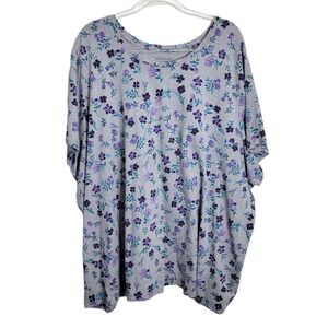 Woman Within 6X Gray Floral Scoop Neck Short Sleeve Tunic Tee Shirt 42/44